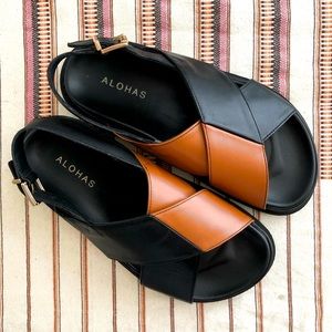 ALOHAS Marshmallow Bicolor Sandal - Black / Tan